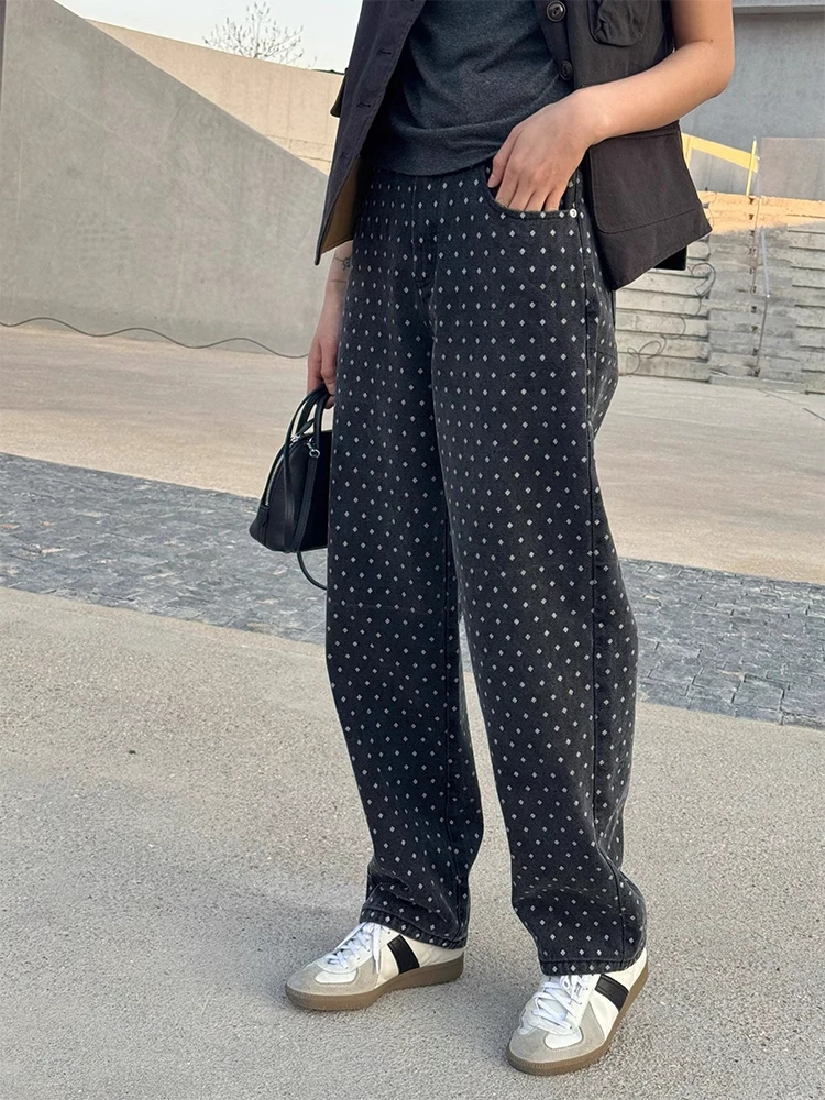 LANGQING 小个子慵懒风垂感阔腿波点牛仔裤160026/31#