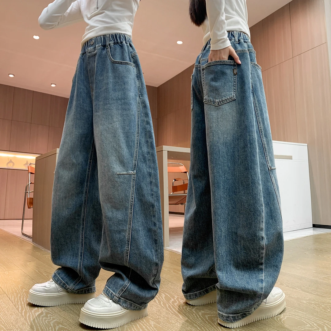 女童牛仔直筒裤秋季百搭长裤2025新款阔腿裤儿童女孩春秋大童裤子