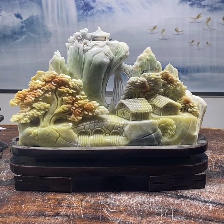 东***哥石材岫岩玉山水画作品