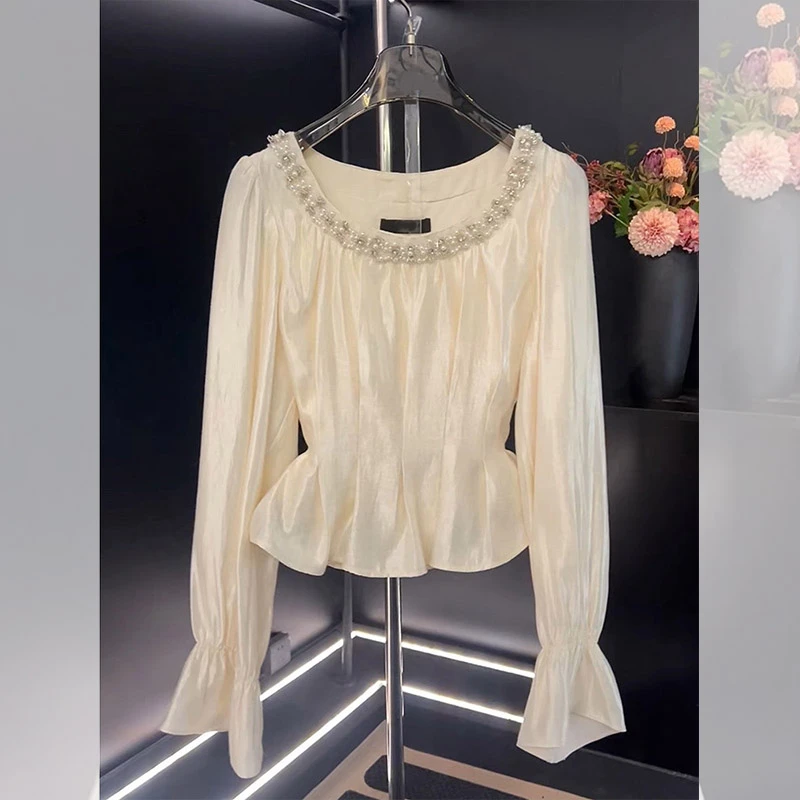 法式甜美小众收腰复古衬衫2025新款小个子温柔别致设计长袖上衣女