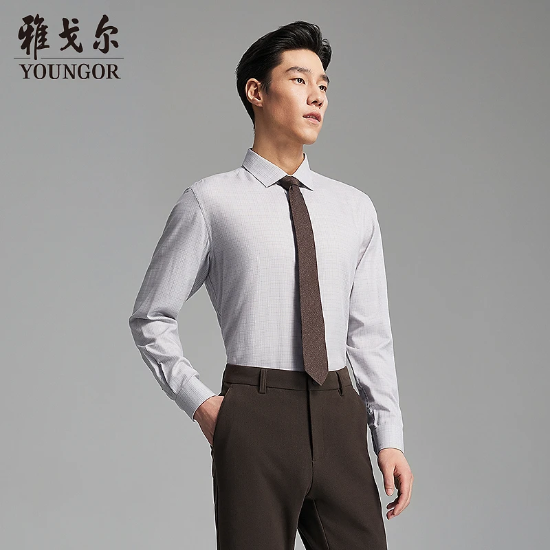 【含绵羊毛】雅戈尔秋季男士格纹衬衣百搭舒适易打理长袖衬衫119701