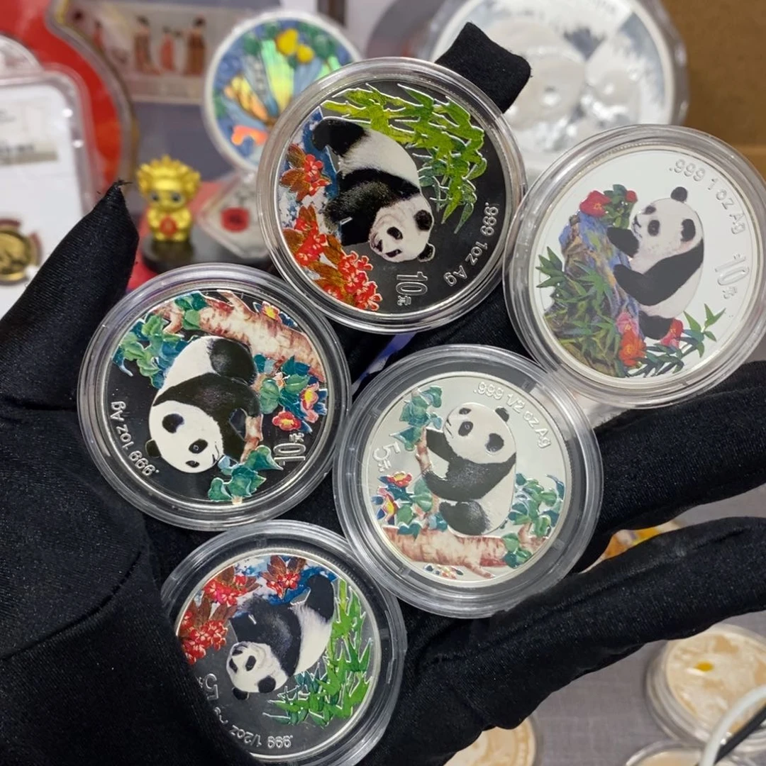 纯银1997-1999彩色熊猫带证书共五枚