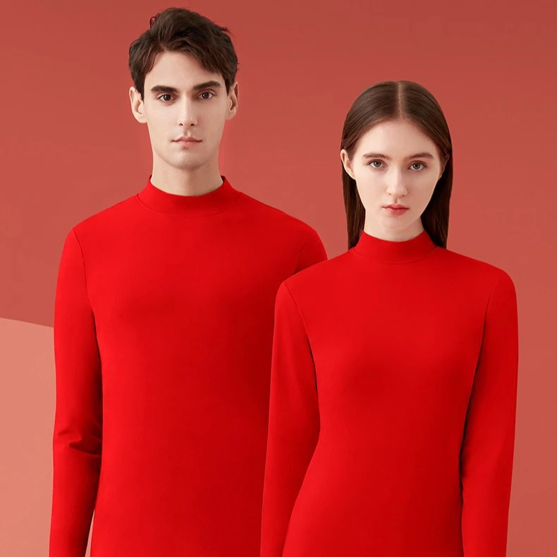 老人新款本命年红色保暖内衣套装秋衣秋裤半高领男士保暖内衣套装