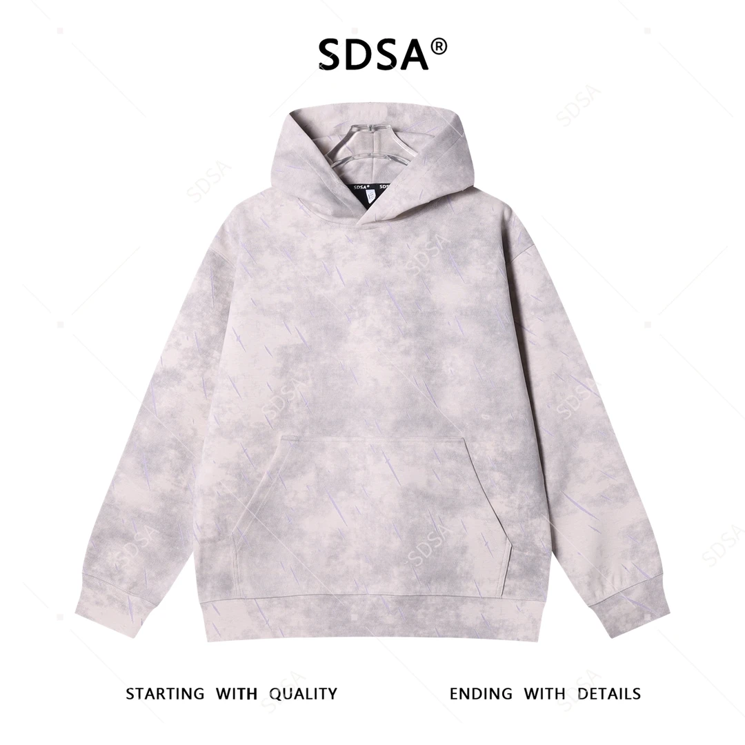 SDSA男士秋冬新款痞帅男装韩版撞扎染撞色割破连帽卫衣时尚百搭潮