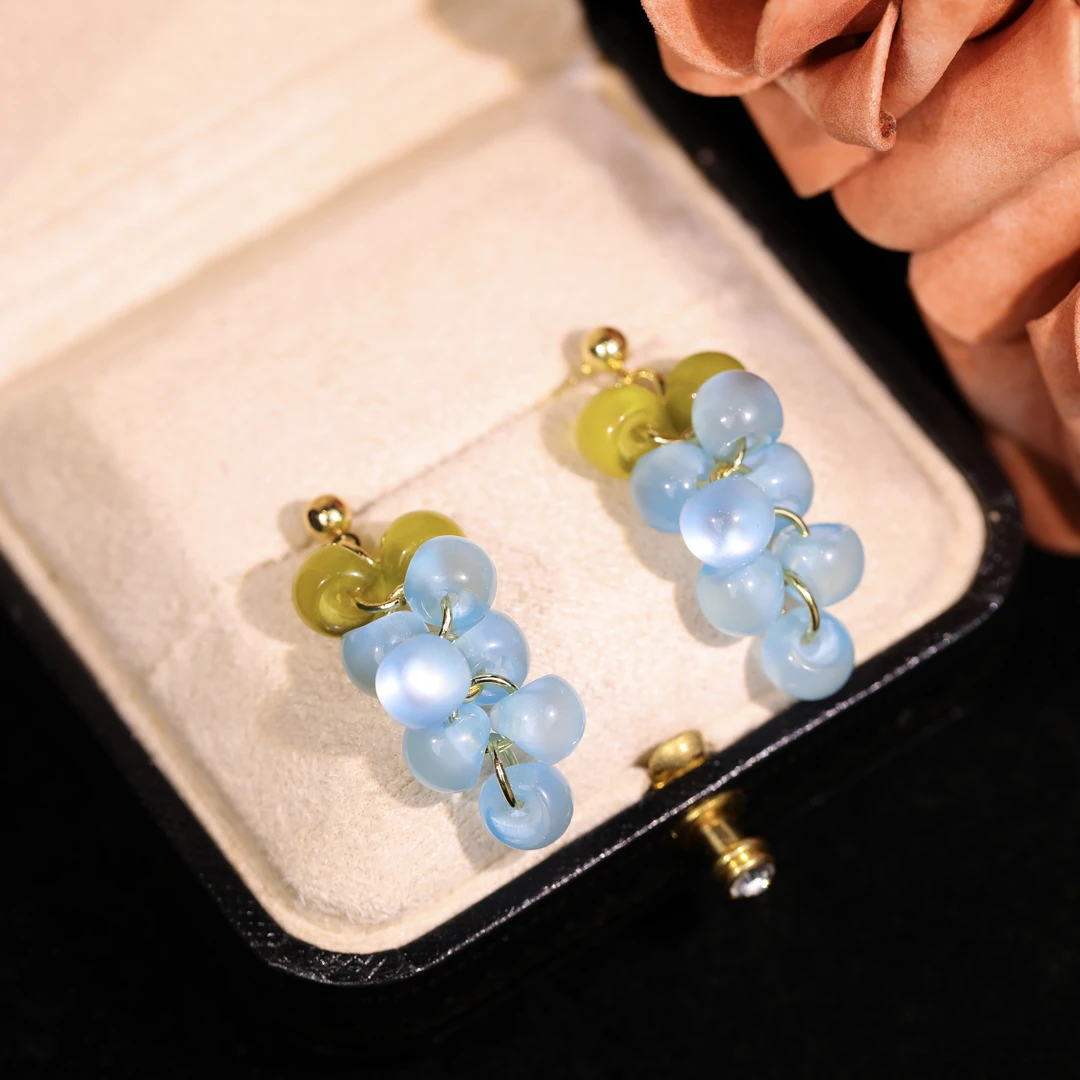 铜合金耳饰 【冰蓝葡萄】轻奢时尚气质百搭高级设计感耳饰RH1084