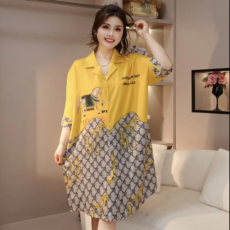 2025春夏季新款女士薄款气质宽松透气衬衫裙可外穿家居服睡裙