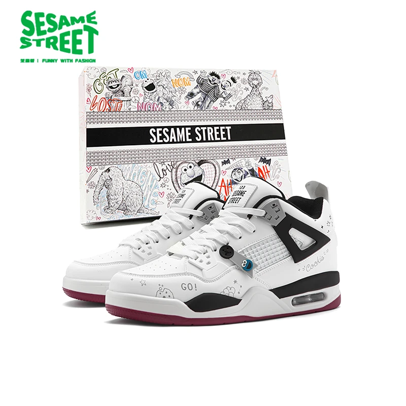 芝麻街男鞋中帮黑白板鞋男2025秋季新款熊猫色潮流滑板鞋运动鞋男