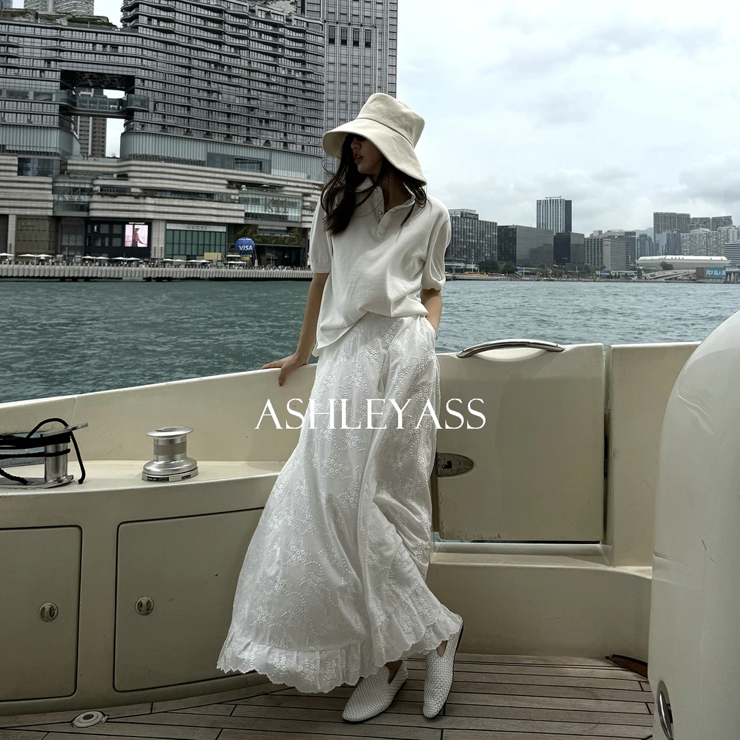 【ASHLEYASS】“白梨”慵懒浪漫立体刺绣简约A字大摆半裙LSQ250190C