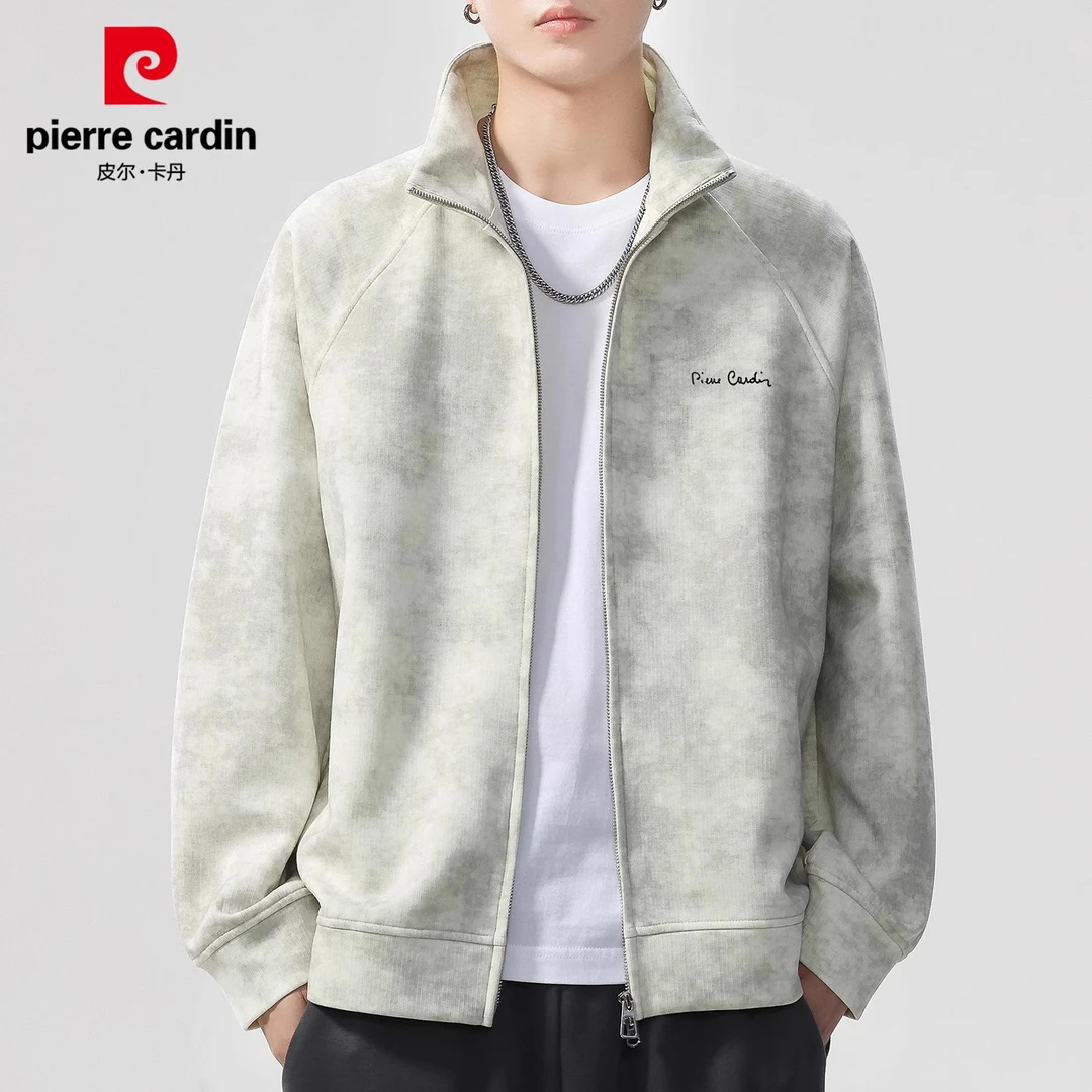 皮尔卡丹美式男士开衫卫衣秋季新款立领宽松休闲慵懒风外套男装