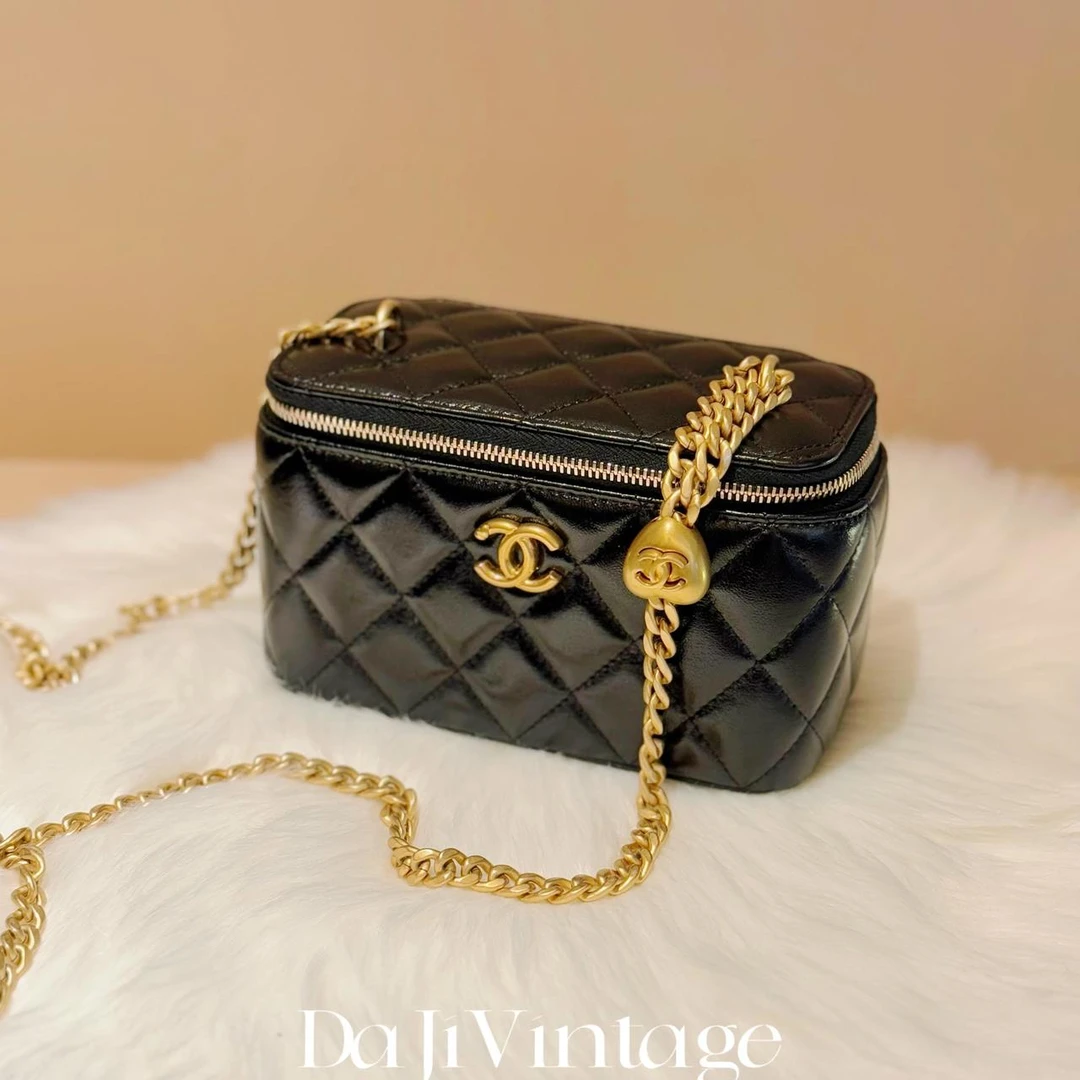 大吉中古/Chanel香奈儿25C黑金爱心金球长盒子斜挎包