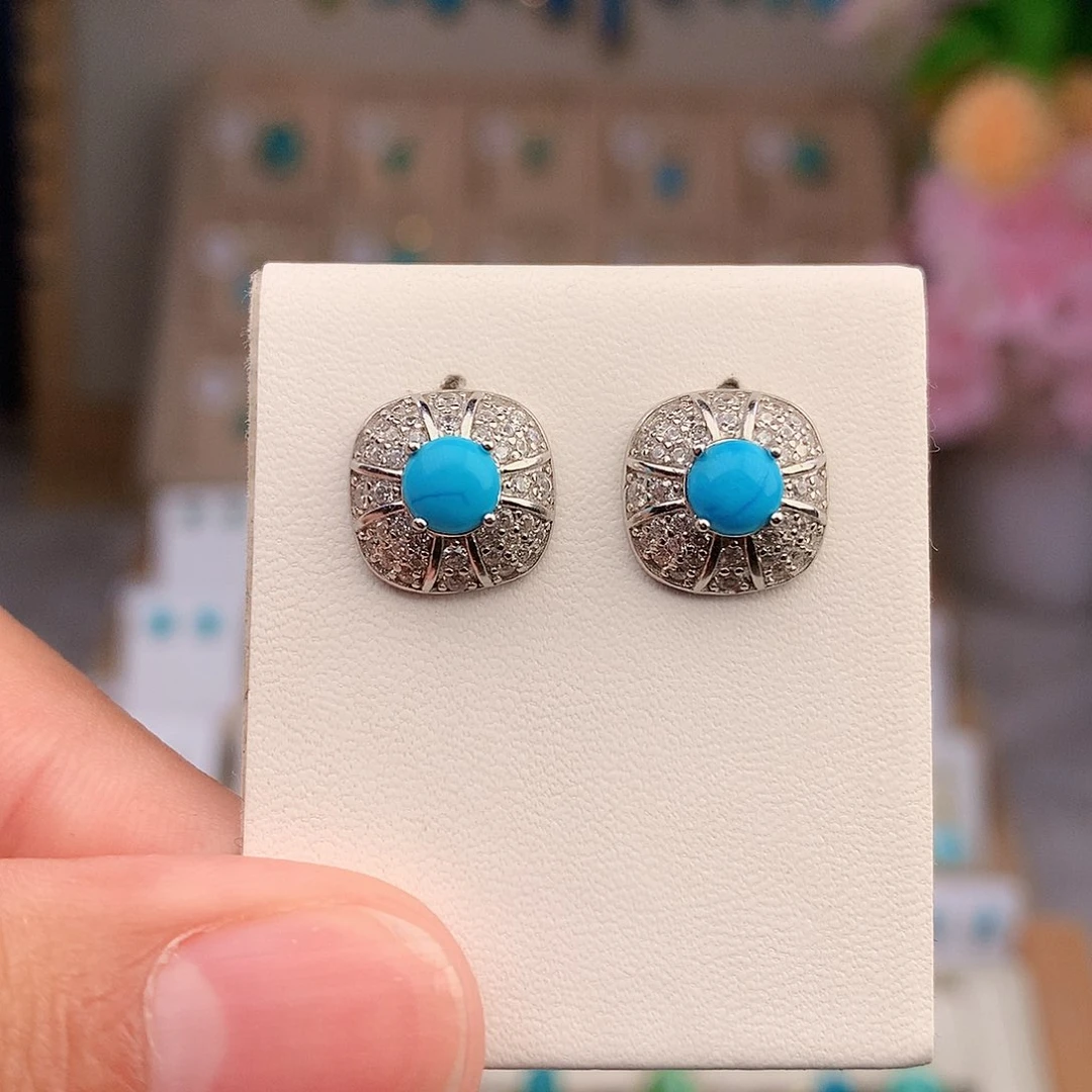 银S925镶嵌绿松石耳饰