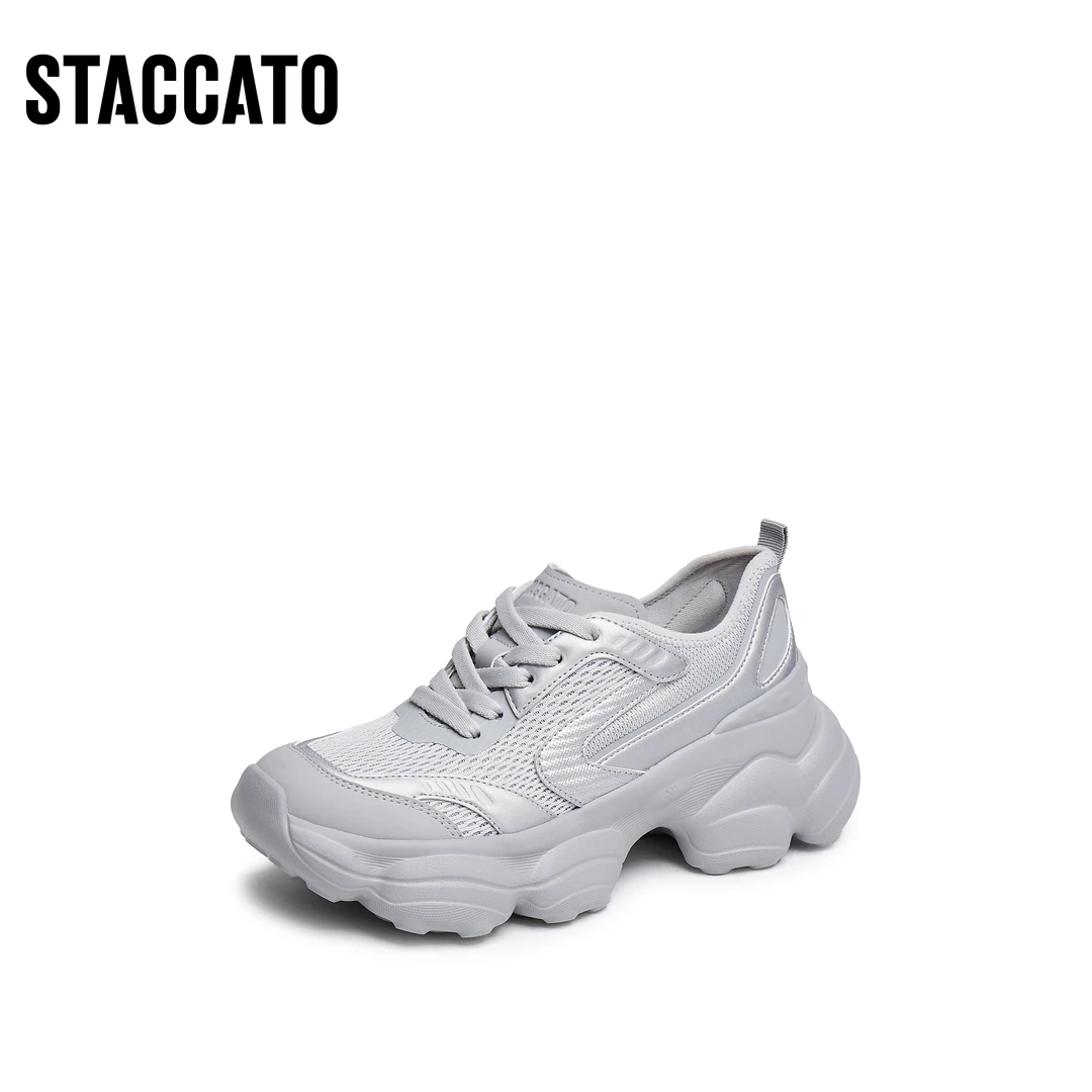 思加图2025春夏欧若风百搭老爹鞋小白鞋厚底增高休闲鞋女H6023AM5