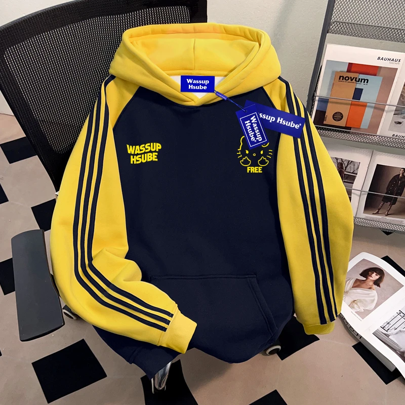 WASSUP HSUBE设计感撞色潮流套头连帽卫衣男士秋季慵懒风宽松上衣