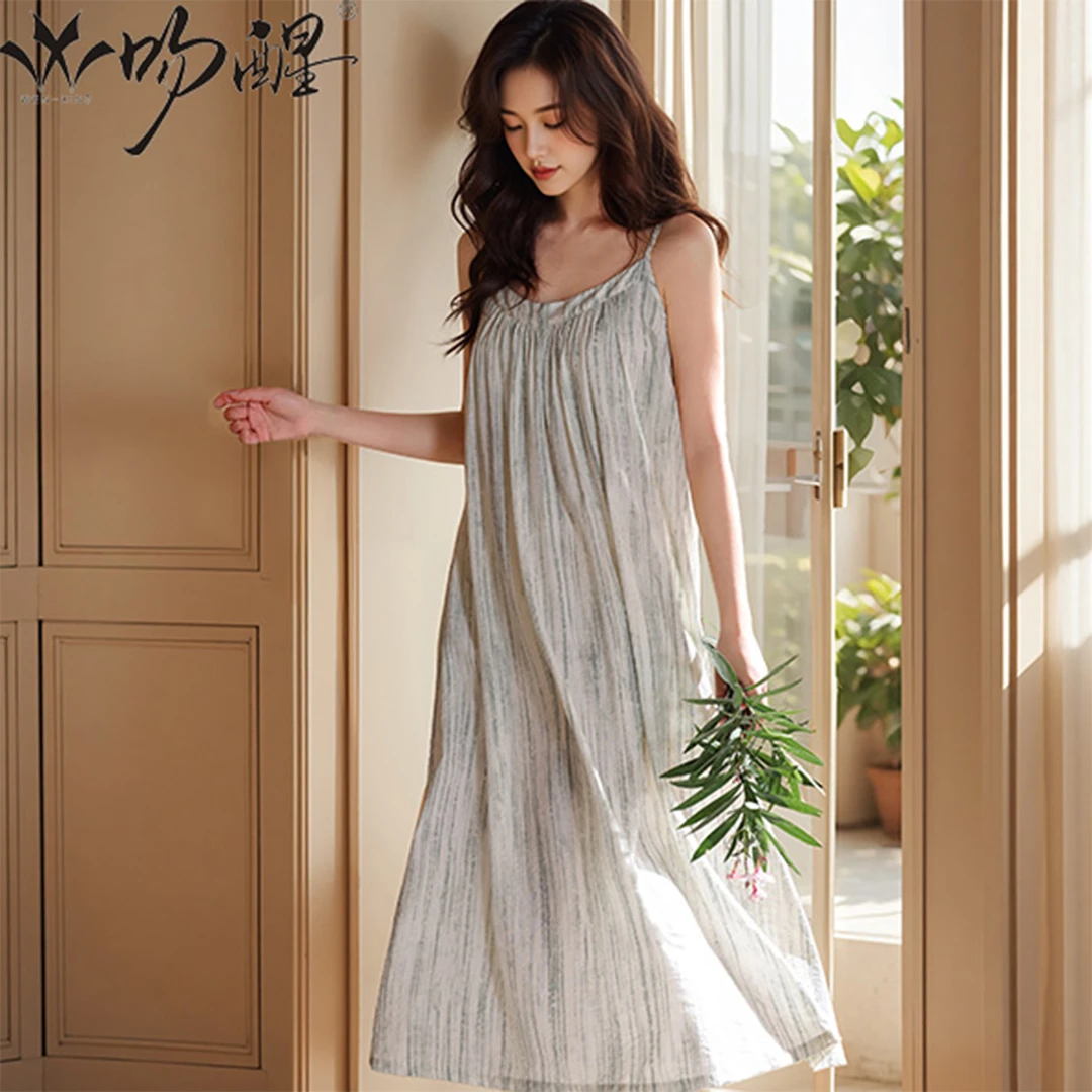 睡衣女款爆款2025新款琥珀流光风睡裙时尚宽松公主风带胸垫可外穿