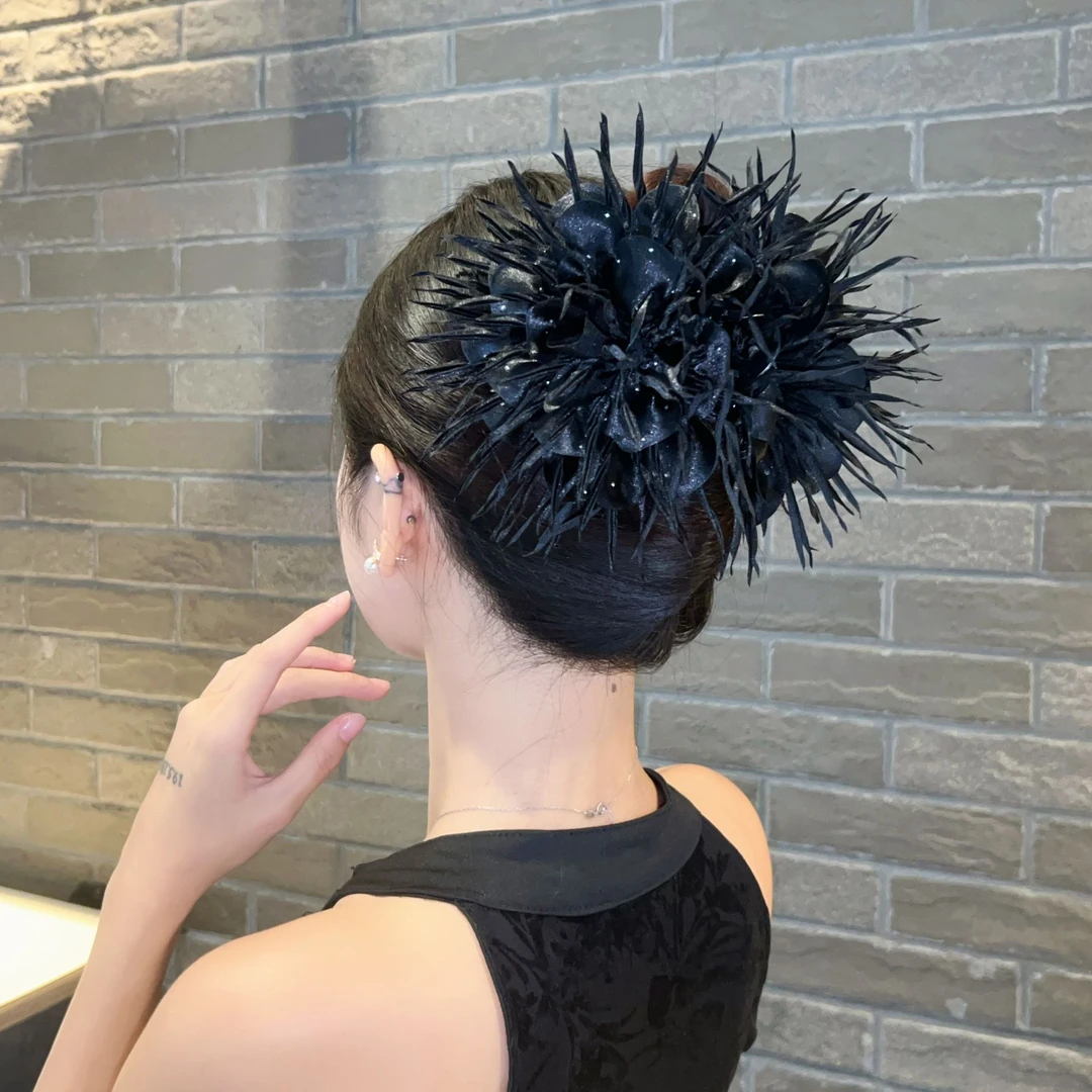 超仙时尚满天星大号鲨鱼夹高级感气质后脑勺盘发夹新款花朵发饰