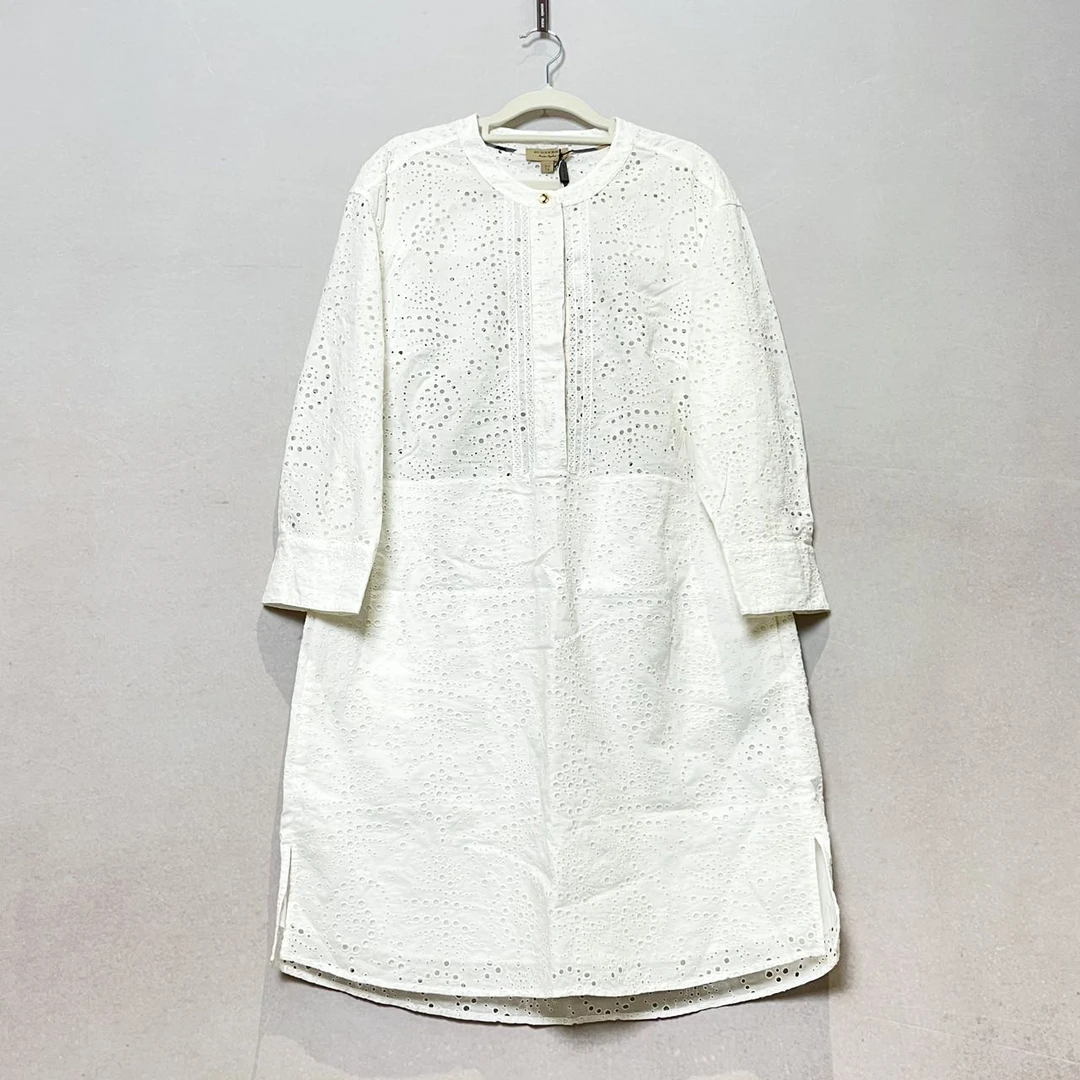 99新 BURBERRY/博柏利 白色镂空连衣裙衬衫裙  UK14码