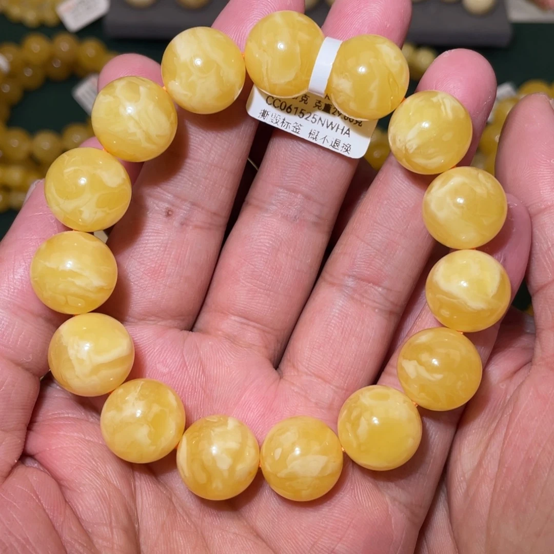 蜜蜡未镶嵌珠宝奇石15mm焦皮同料花蜡圆珠手串29.86