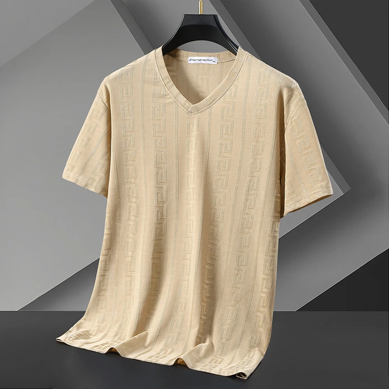 加肥加大码短袖t恤男V领冰感透气速干夏季胖子肥佬休闲半截袖体恤