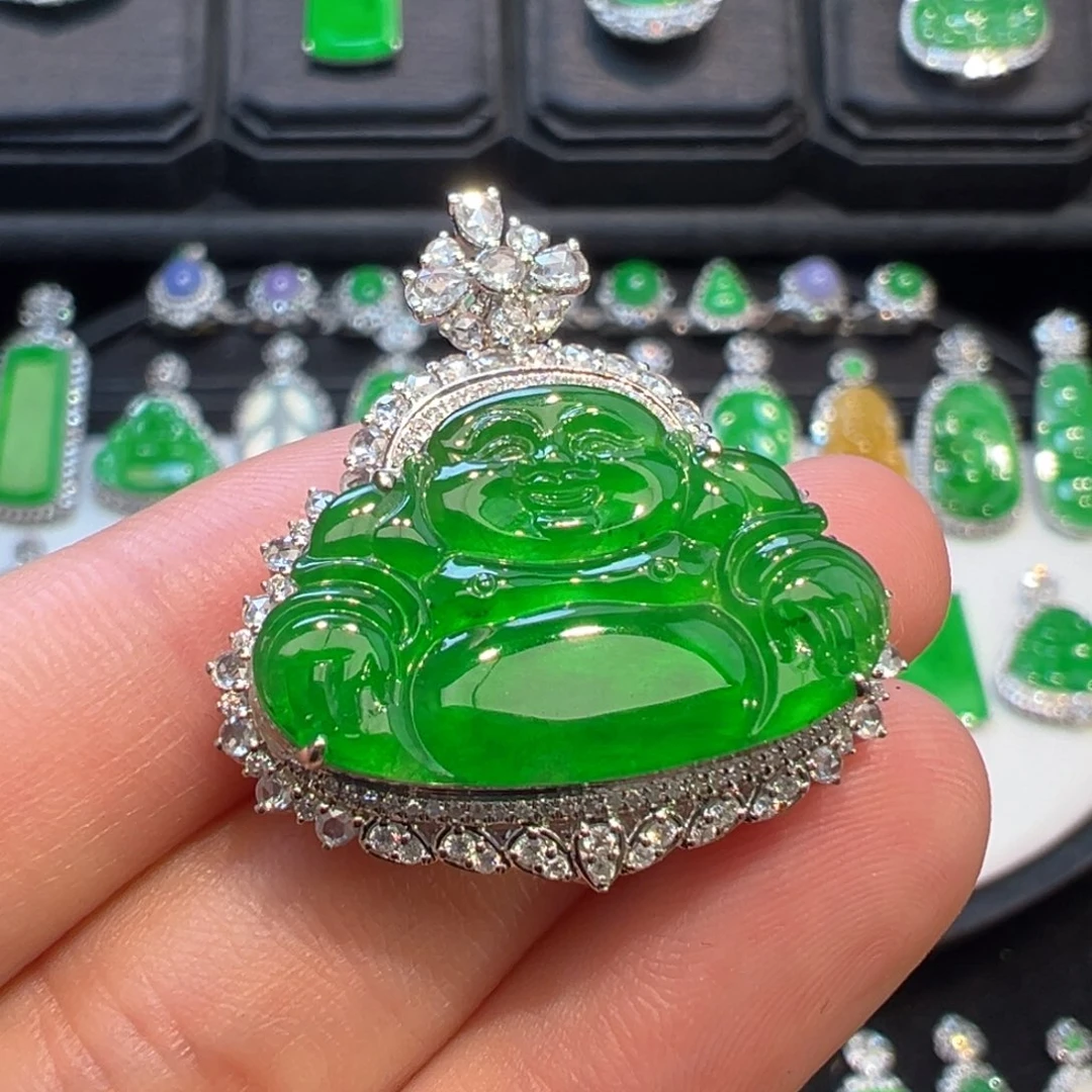 翡翠吊坠(不含链)18K金镶嵌小*言收到货48小时鉴赏期