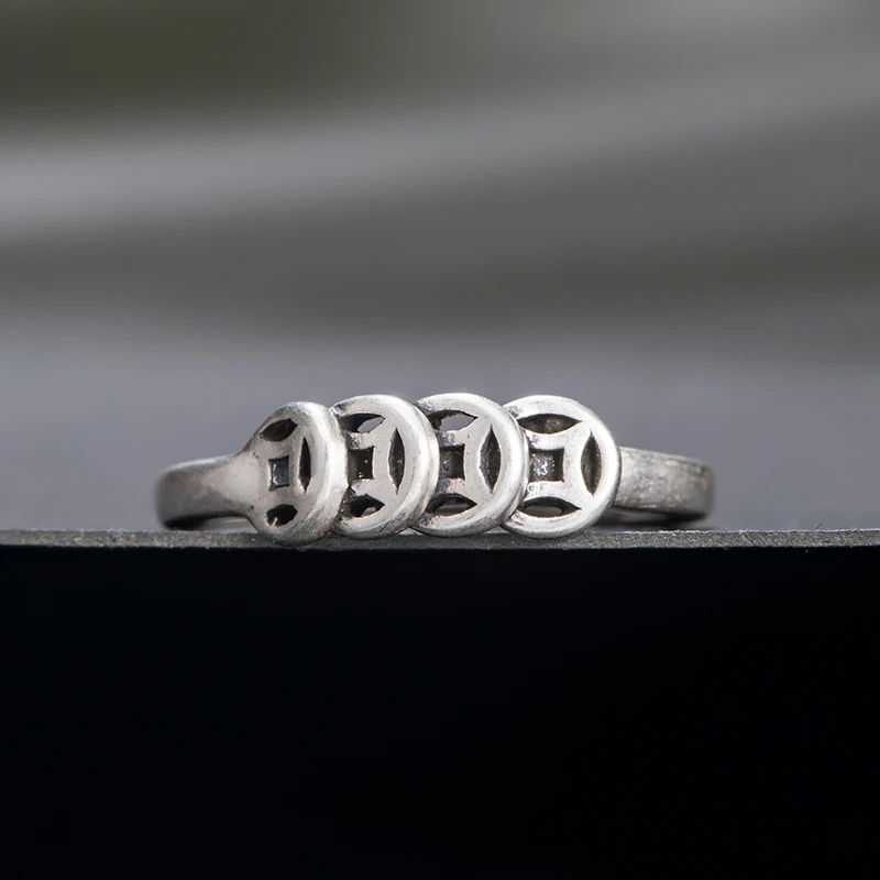 925银戒指 国风新中式铜钱戒指简约日常活口做旧指环新年纯银配饰