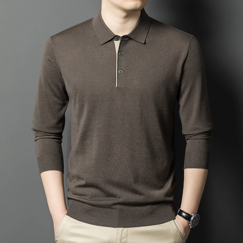 【T恤羊毛山羊绒】春季新款T恤领男士长袖针织打底衫868