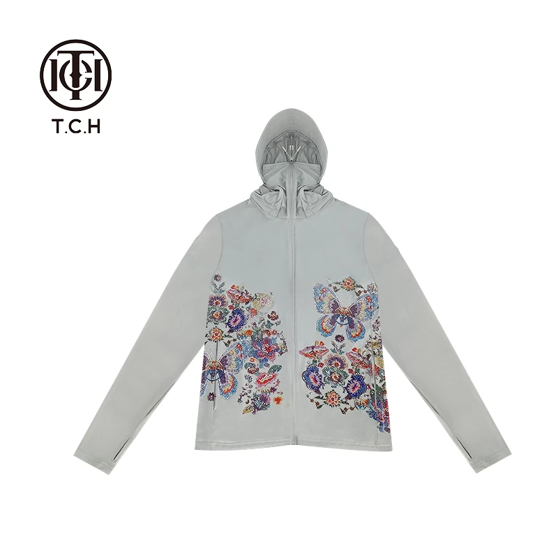 TCH2025潮牌重工烫钻新中式夏款连帽防晒衫T72B27E9032