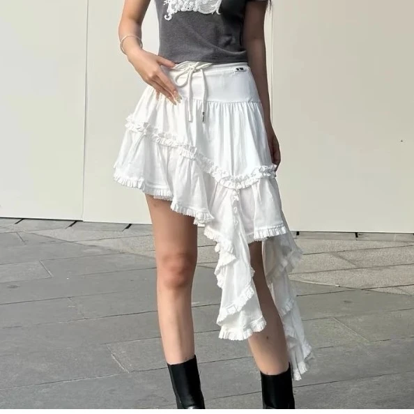 2025秋新品女装甜美不规则荷叶边中长款A字半身裙子RL71501329