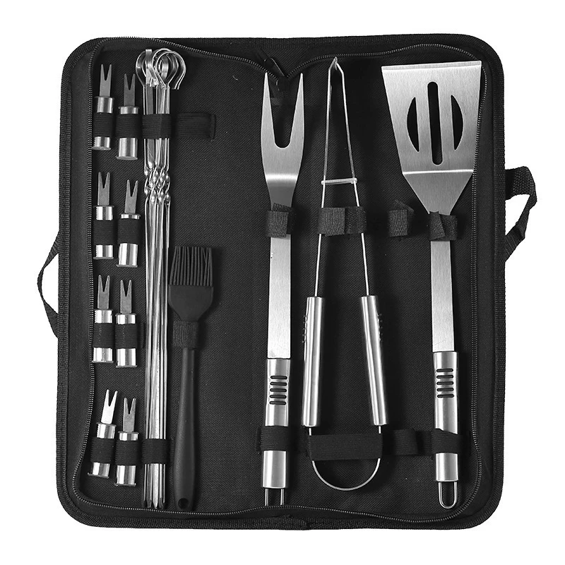 不锈钢工具九件套装烧烤管柄套装烤具刷户外工具叉BBQ铲夹
