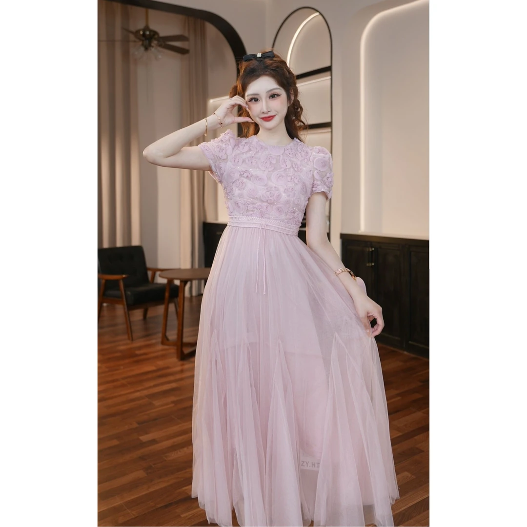 【晚晚定制】优雅宴会轻奢晚礼服蕾丝拼接网纱显瘦法式连衣裙11554