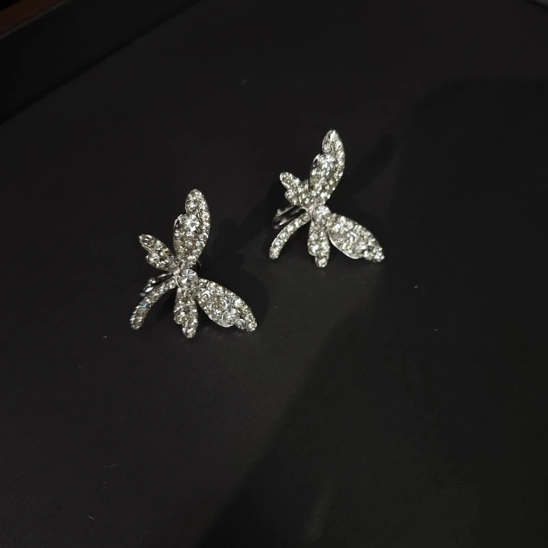 铜合金铅玻璃耳饰 2221蜻蜓耳骨夹时尚高级新娘礼服日常百搭耳环