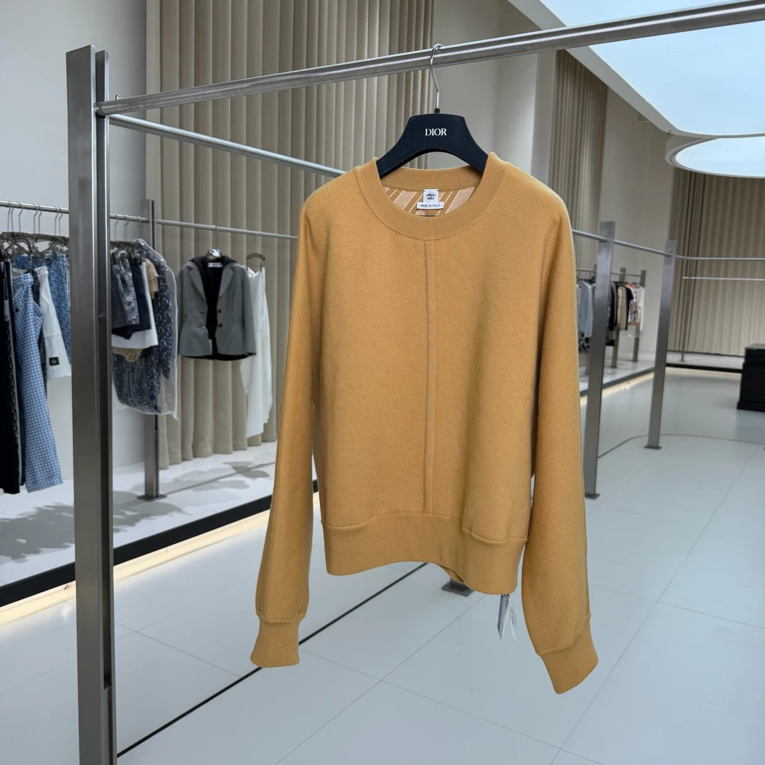 未使用 Hermes/爱马仕 姜黄满印羊毛羊绒套头毛衣 42码 GM006006