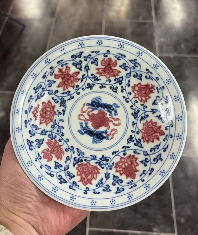 景德镇陶瓷供应链青花缠枝莲釉里红画片壶承69y