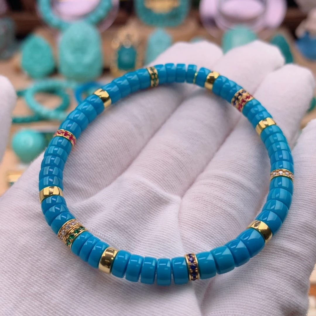 绿松石珠宝奇石18K金镶嵌5.6mm