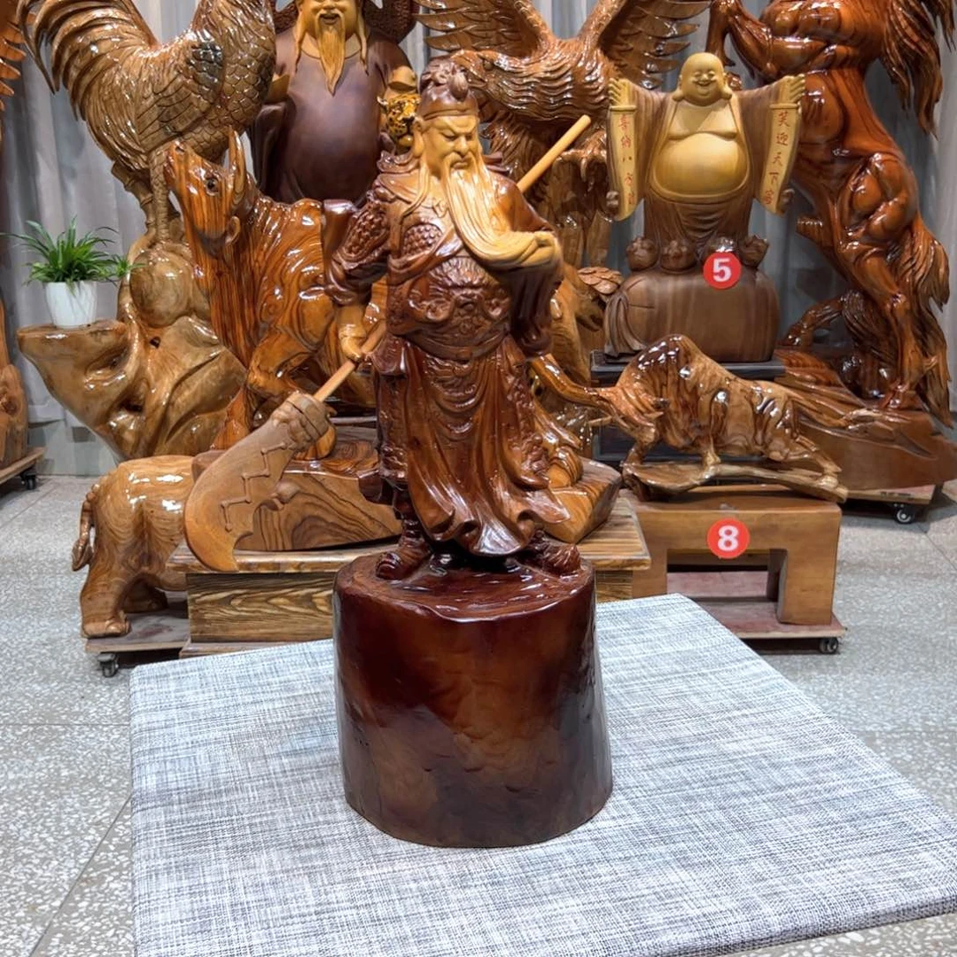 。***。香樟木实木根雕摆件关公