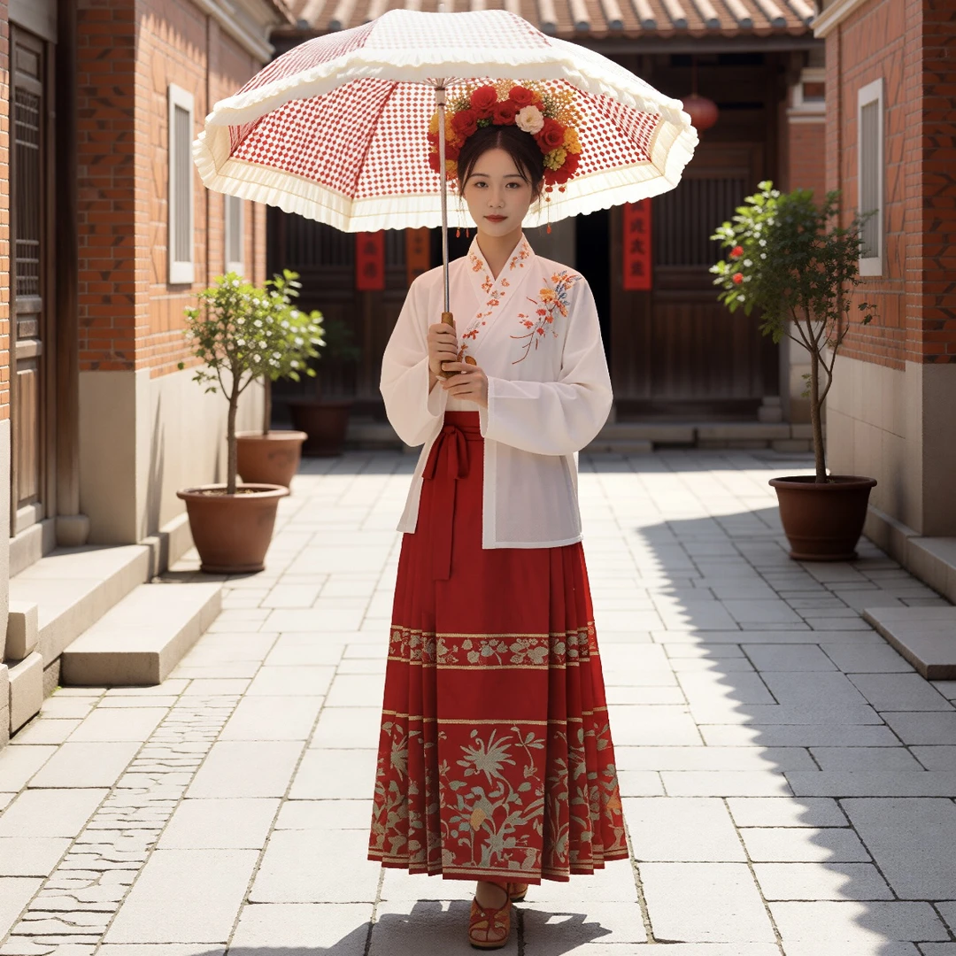 复古红格荷叶边伞少女心ins风晴雨两用折叠伞防晒防紫外线遮阳伞