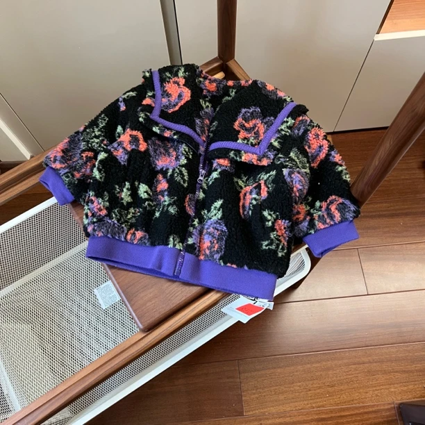 【编号K750】50015-11-儿童撞色毛绒外套藏青-US