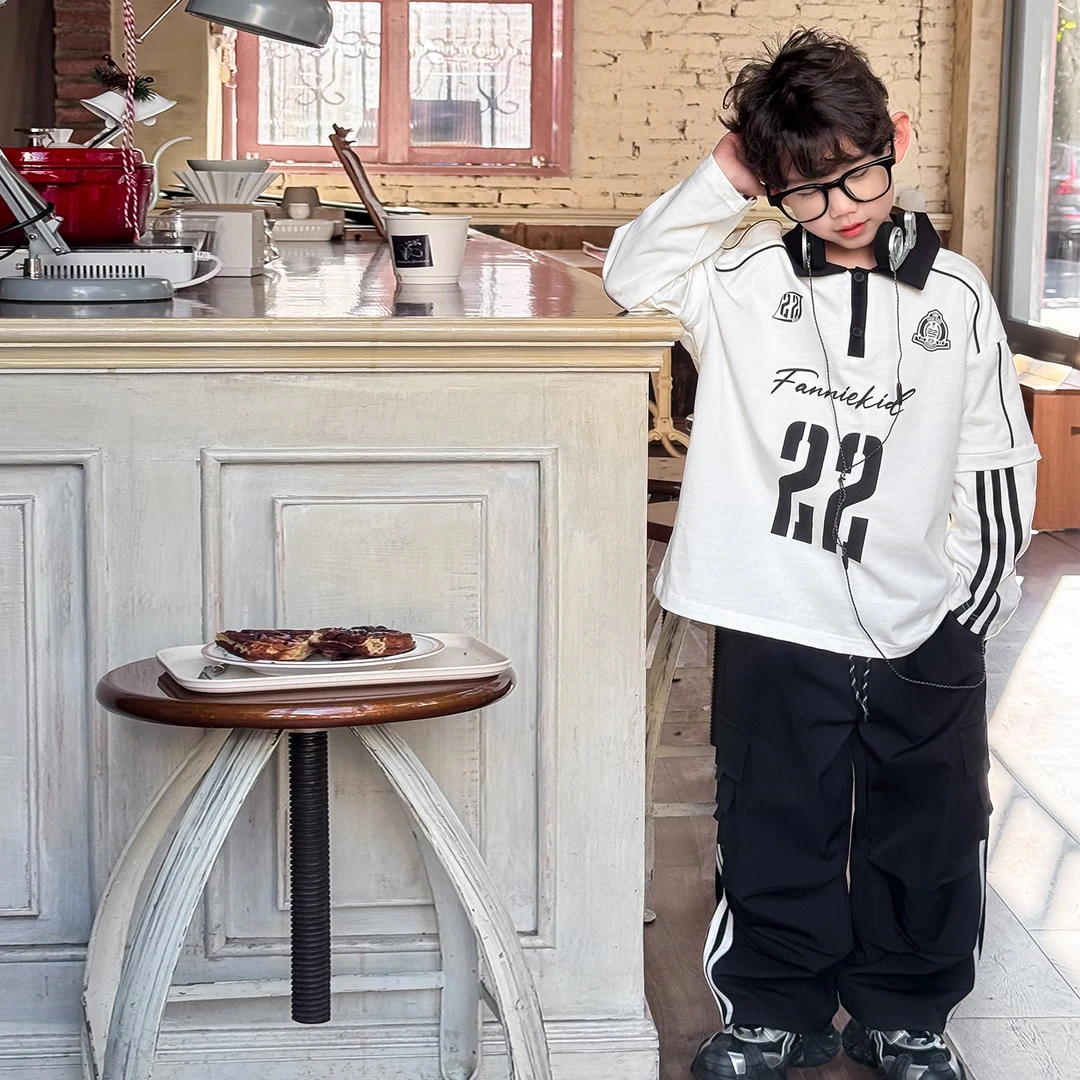 男童春秋款长袖T恤2025新款洋气痞帅小男孩春季假两件上衣儿童潮t