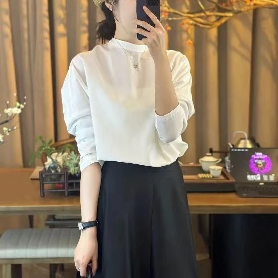 花苞袖春季常规款薄款宽松型衬衫显瘦休闲女装长袖上衣宽松