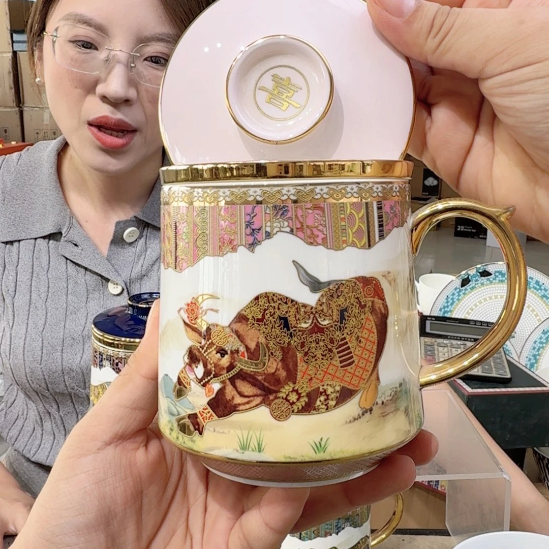 骨瓷珐琅彩马克杯500ml一只外贸尾单