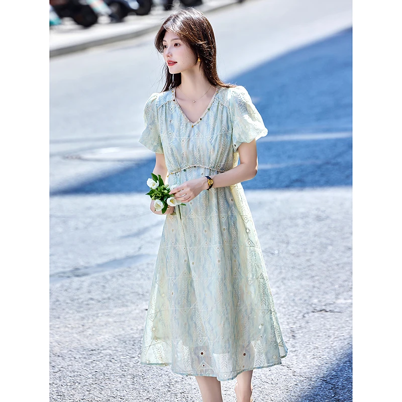 时尚气质碎花短袖连衣裙SXL251592025新款爆款洋气温婉大方衣服