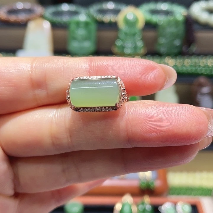 和田玉银S925镶嵌戒指