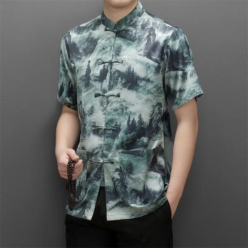夏季国潮青山绿水锦绣河山大美中国时尚潮流国风短袖