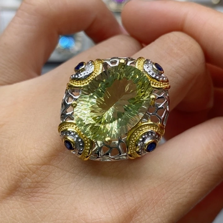 水晶戒指银S925镶嵌天然水晶戒指