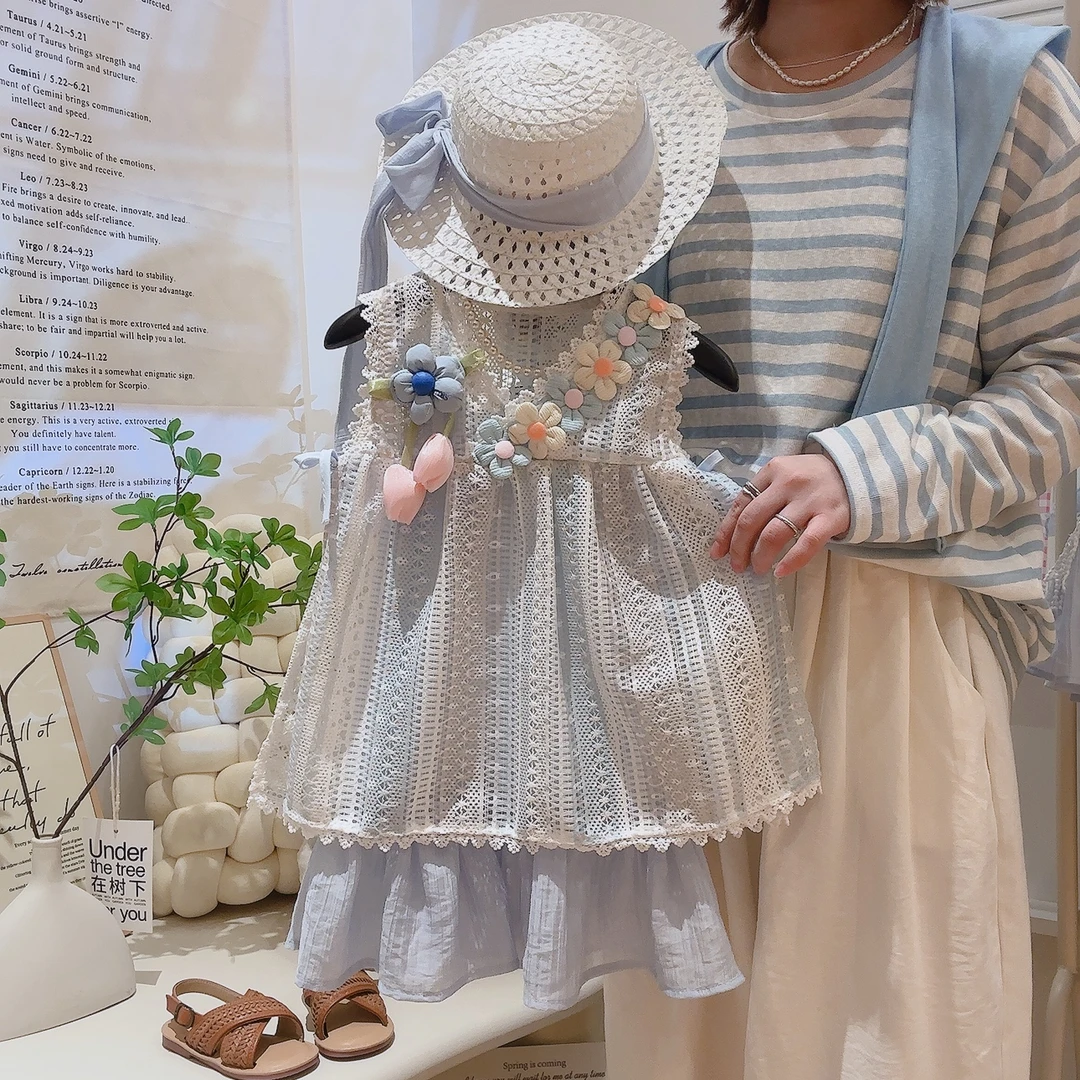 女童蕾丝吊带裙连衣裙女套装纯色韩版碎花吊带裙/背心裙夏季