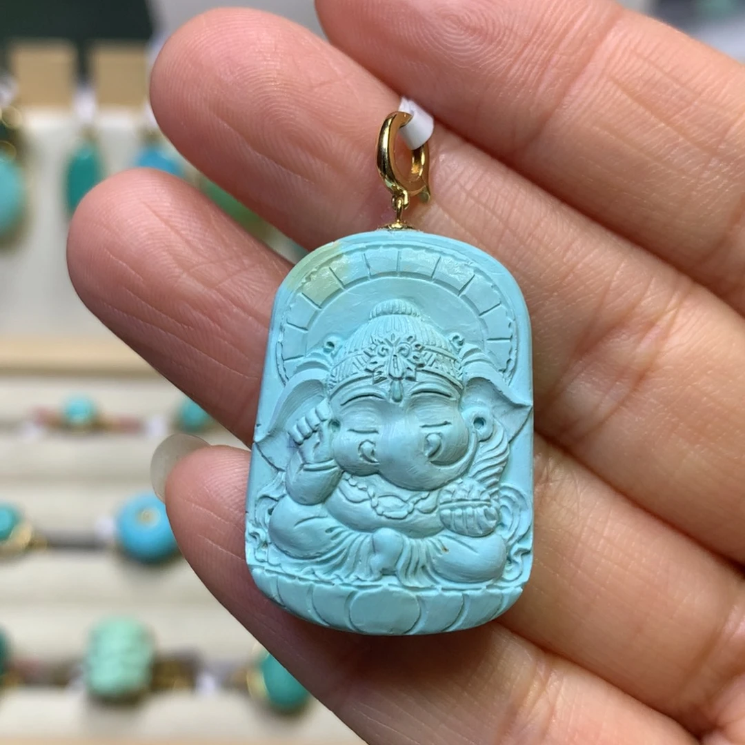 绿松石吊坠18K金镶嵌