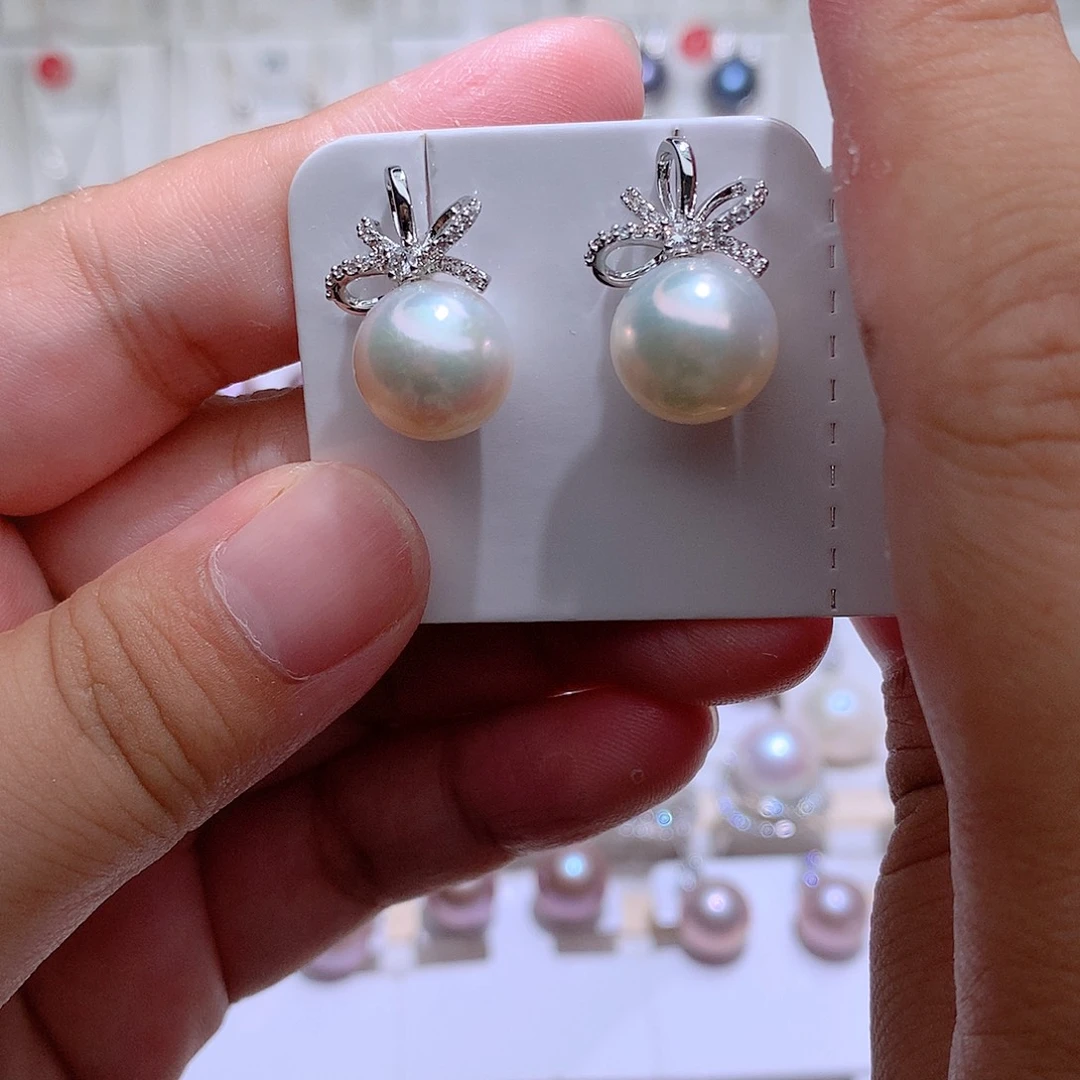 淡水珍珠耳钉银S925镶嵌CC11.3mm