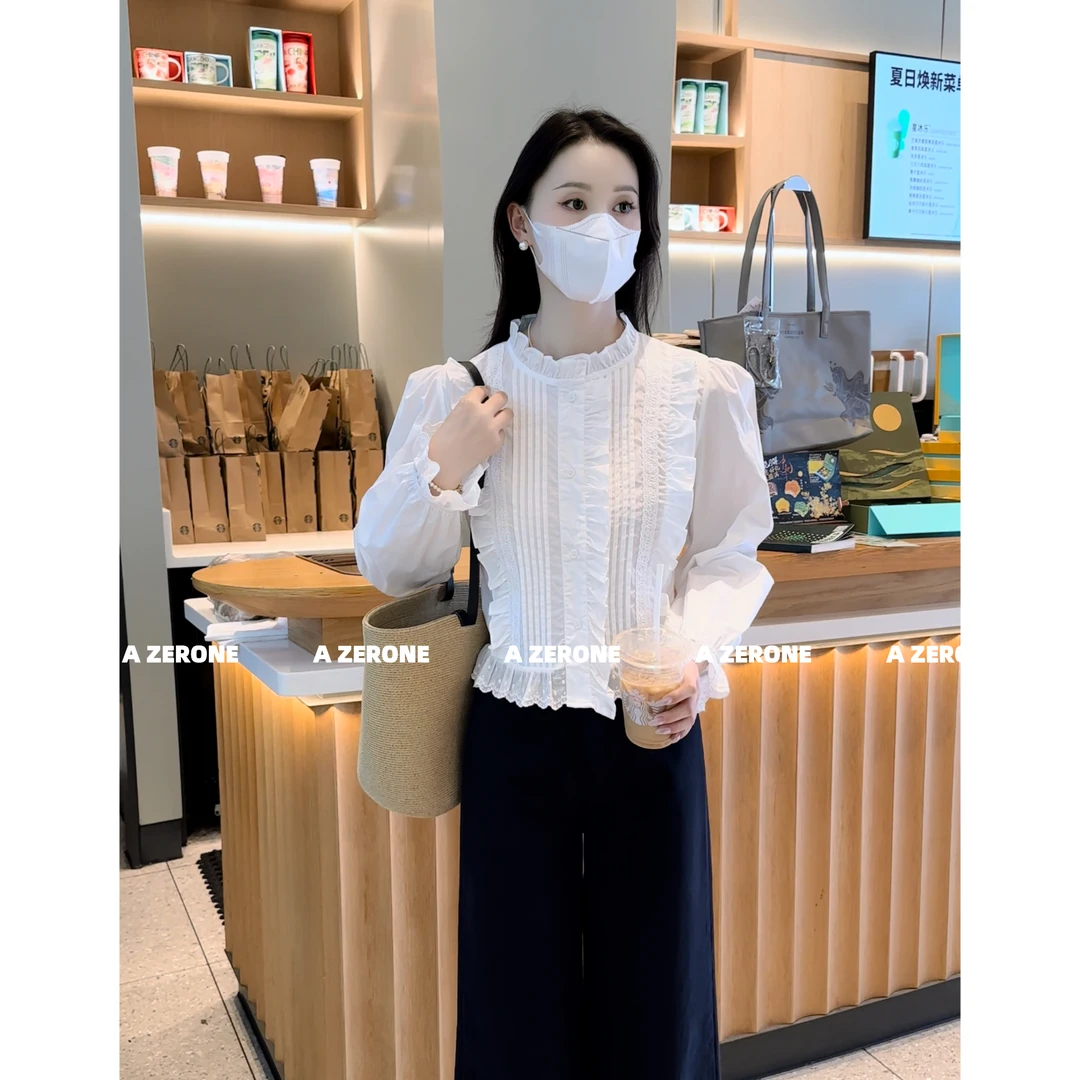 BK  新款内搭设计感立领蕾丝衬衫小众显瘦气质上衣