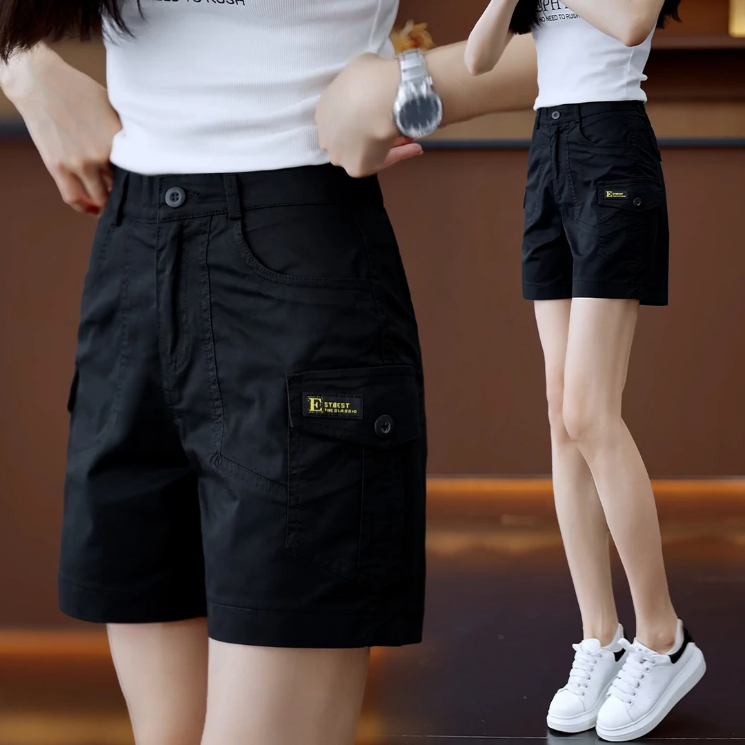 工装裤子女休闲短裤新款高腰夏季直筒宽松显瘦小个子高档短裤外穿