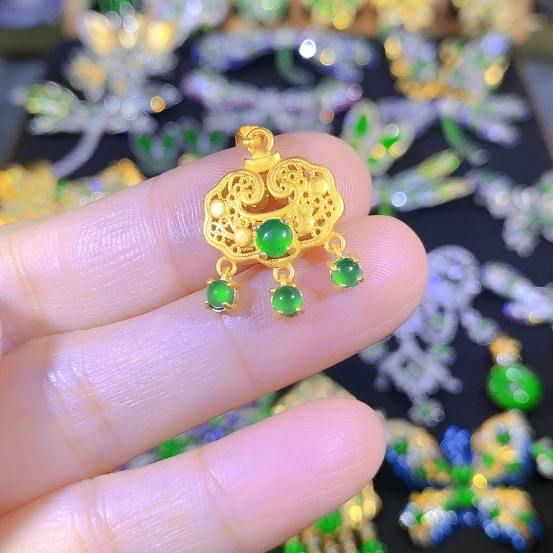 吊坠(不含链)银S925镶嵌翡翠