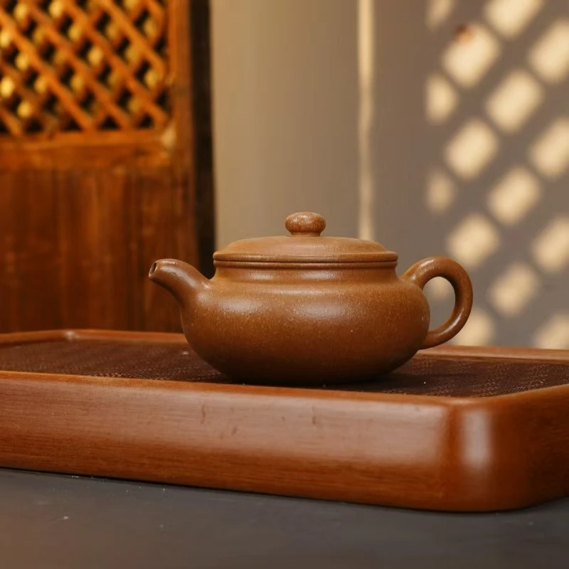 LCM沉香段【扁腹450CC】宜兴黄龙山原矿手工紫砂壶